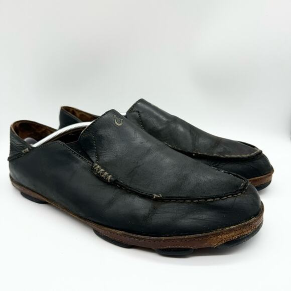 Olukai Moloa Slip On Leather Loafer Shoe In Black/ Toffee Sz 12 Business Casual - Picture 2 of 12